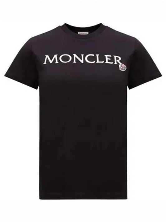 8C00011 89AIJ 999 Logo Patch Round Short Sleeve T Shirt Black Women TJ 271877 - MONCLER - BALAAN 1