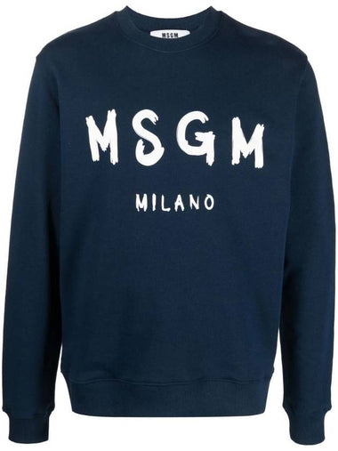 Brushed Logo Print Cotton Sweatshirt Navy - MSGM - BALAAN 1