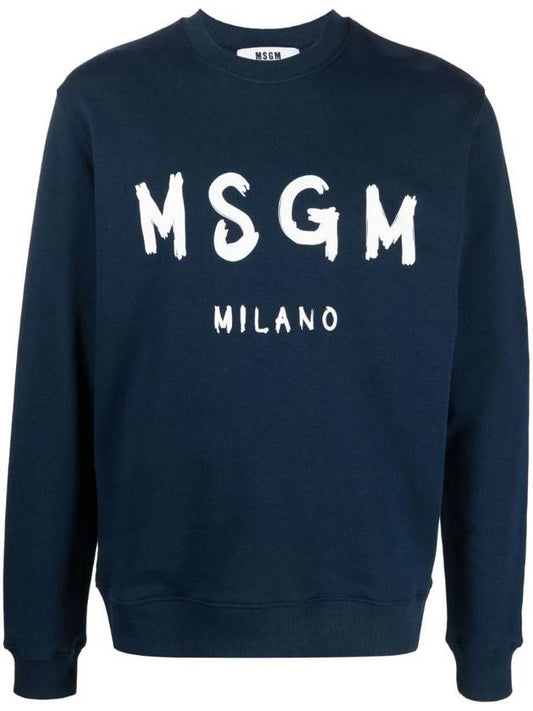 Men's Brushed Logo Print Sweatshirt Navy - MSGM - BALAAN 1