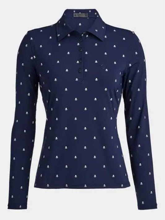 Women's Skull Silky Tech Nylon Long Sleeve Polo Shirt Navy - G/FORE - BALAAN 2