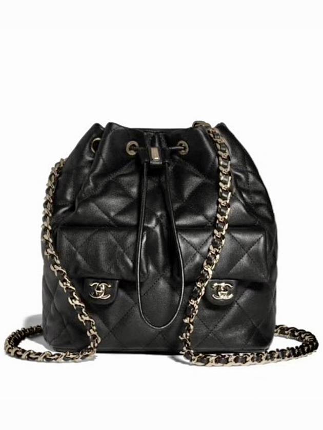 Twopocket drawstring bucket backpack black gold AS4342 - CHANEL - BALAAN 4