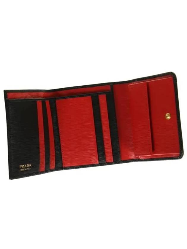 Vitello Gold Logo Tri-Fold Half Wallet Red Black - PRADA - BALAAN 7