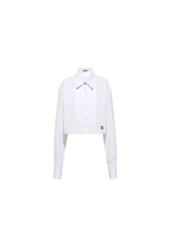 Logo Poplin Cotton Shirt White - MIU MIU - BALAAN 1