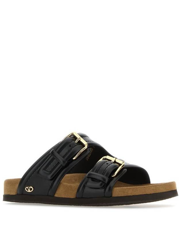 V Logo Leather Sandals Black - VALENTINO - BALAAN 3