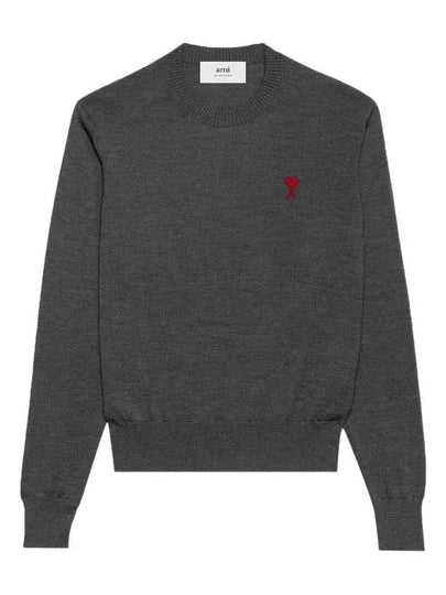 Heart Embroidered Logo Crew Neck Knit Top Heather Grey - AMI - BALAAN 2