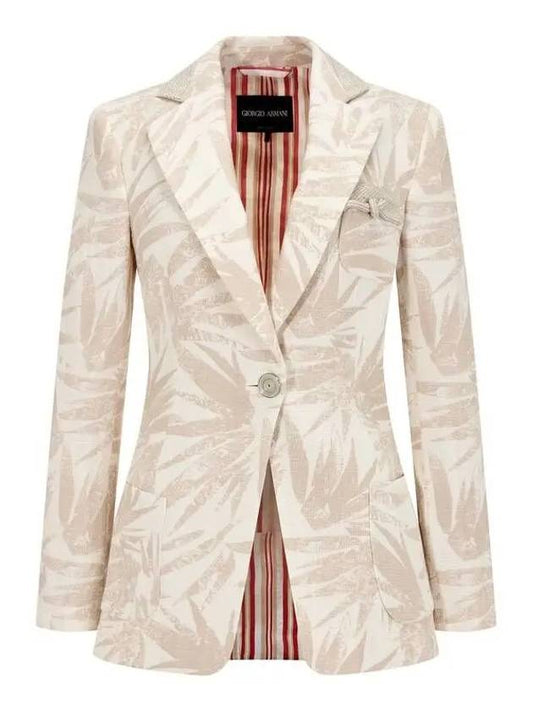 Women s Leaf Pattern One Button Jacket Light Beige 270848 - GIORGIO ARMANI - BALAAN 1