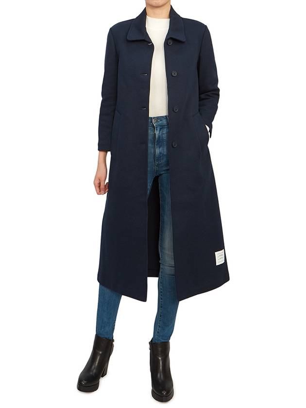 Women's Double Face Tech Round Collar Cotton Overcoat Navy - THOM BROWNE - BALAAN 6