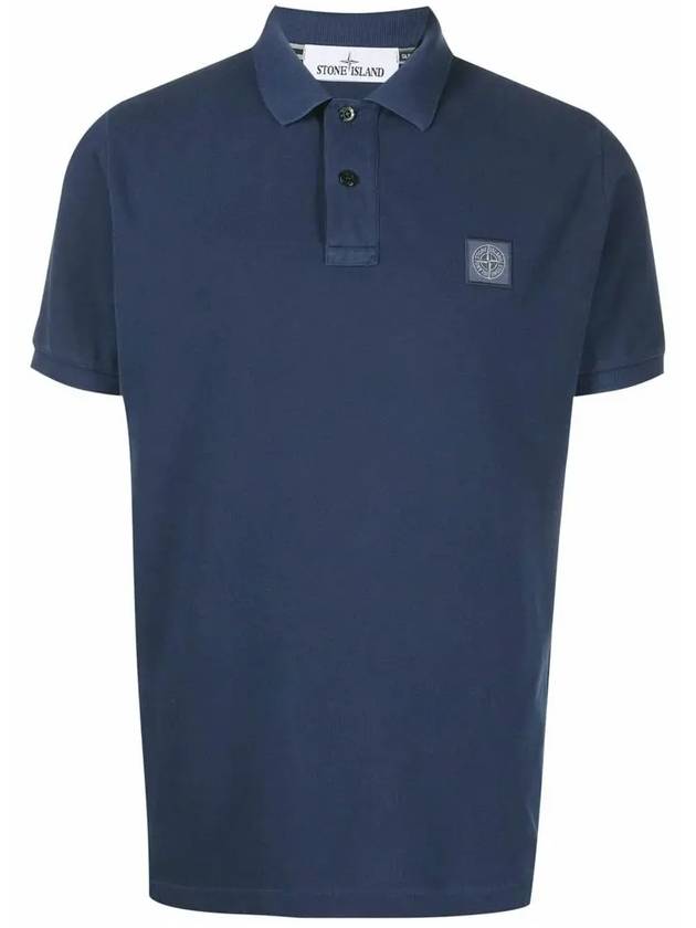 Men's Logo Patch Cotton Short Sleeve Polo Shirt Dark Blue - STONE ISLAND - BALAAN 3