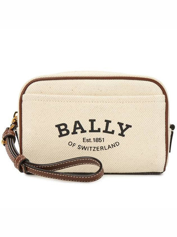 Logo Print Zipper Pouch Bag Beige - BALLY - BALAAN 1