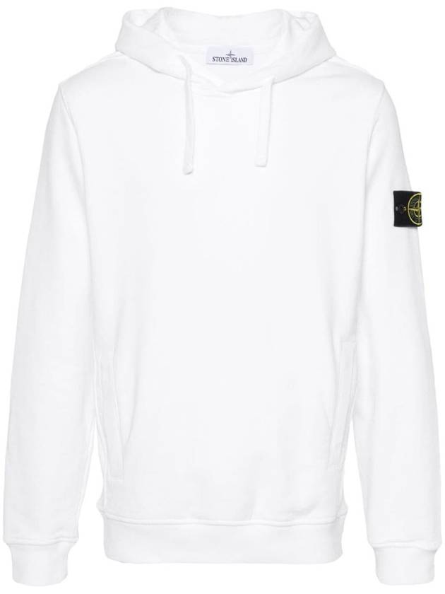 Wappen Patch Brushed Cotton Fleece Hoodie White - STONE ISLAND - BALAAN 2