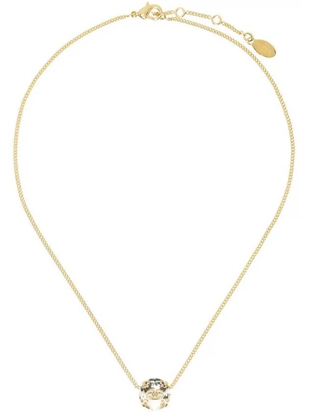 V Logo Metal Crystal Necklace Gold - VALENTINO - BALAAN 1