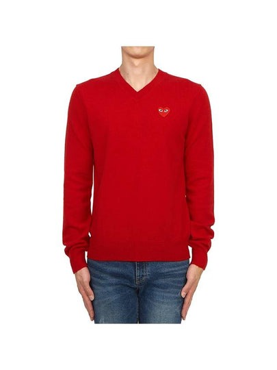 Heart Wappen V-Neck Wool Knit Top Red - COMME DES GARCONS - BALAAN 2