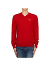 Heart Wappen V-Neck Wool Knit Top Red - COMME DES GARCONS - BALAAN 1