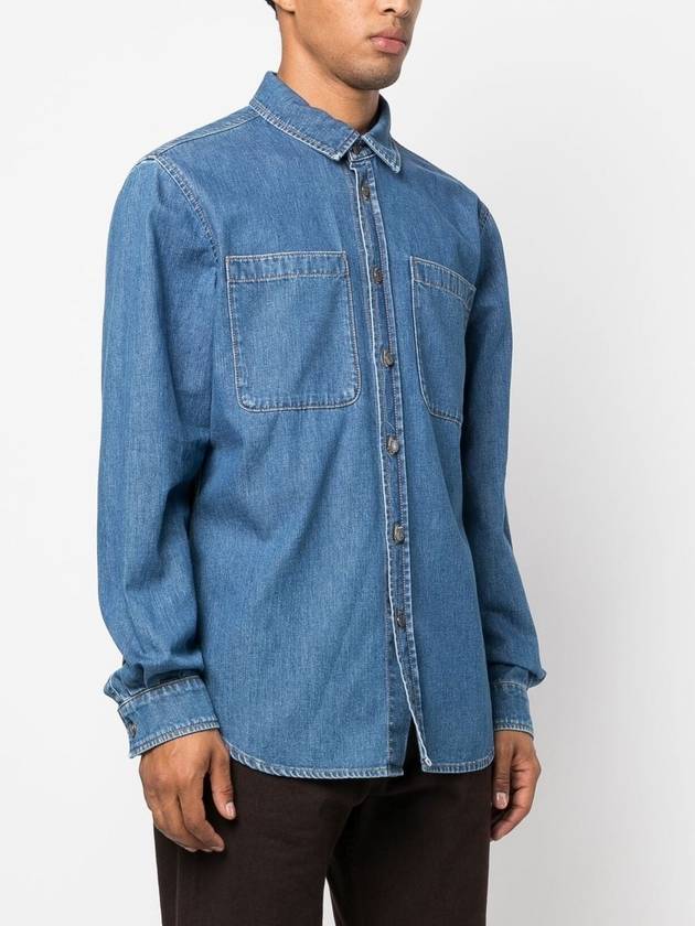 Men's Chambray Teddy Bear Denim Long Sleeve Shirt Blue - MOSCHINO - BALAAN 6