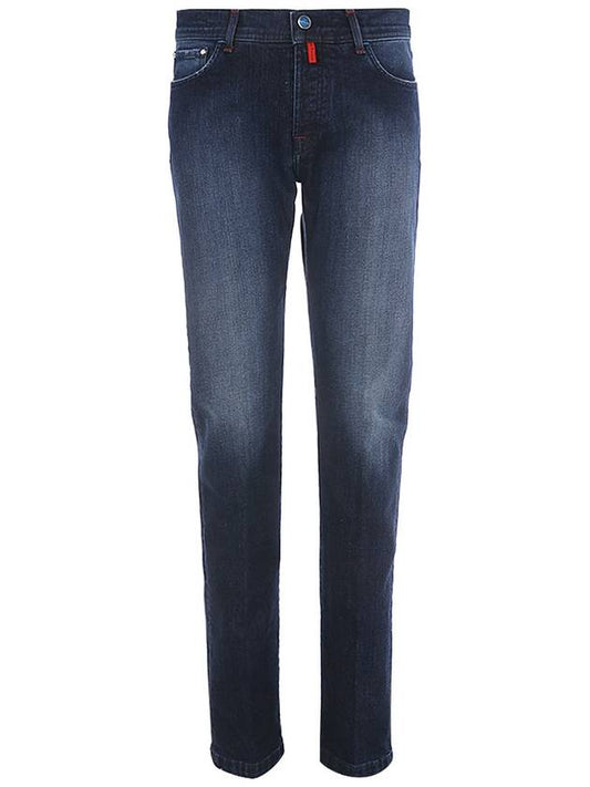 logo tab slim fit jeans indigo - KITON - BALAAN 2