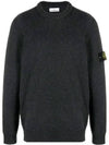 Logo Patch Crew Neck Wool Knit Top Melange Charcoal - STONE ISLAND - BALAAN 2