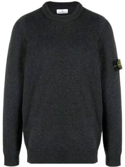 Logo Patch Crew Neck Wool Knit Top Melange Charcoal - STONE ISLAND - BALAAN 2