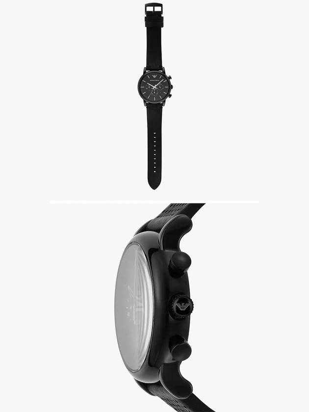 Chronograph 46mm Leather Watch Black - EMPORIO ARMANI - BALAAN.