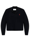 Small Heart Long Sleeve Polo Shirt Black - AMI - BALAAN 2