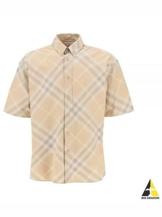 Check Short Sleeve Shirt Beige - BURBERRY - BALAAN 2