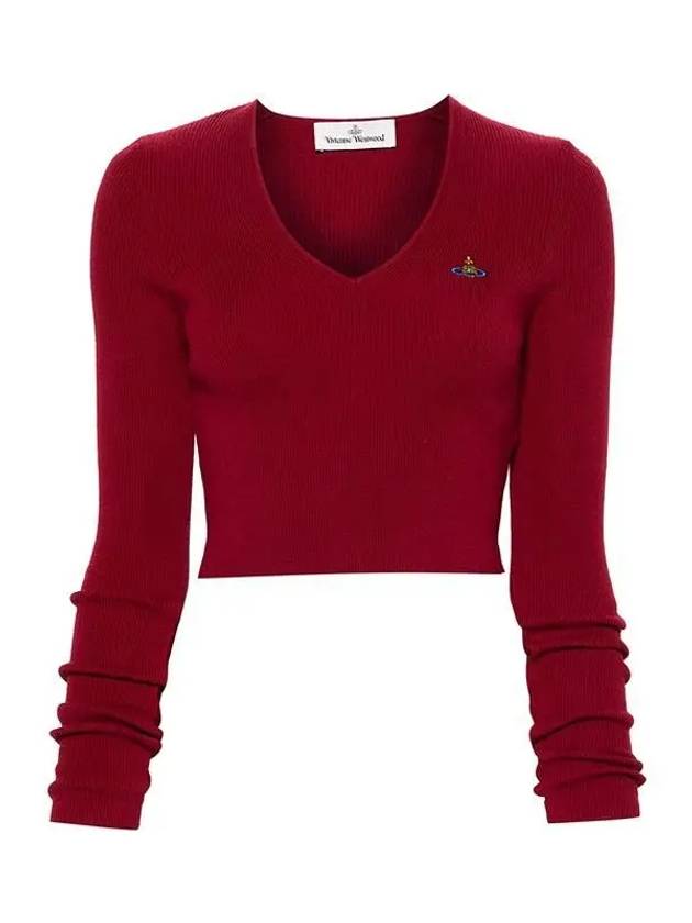 Bea Crop V-Neck Knit Top Wine - VIVIENNE WESTWOOD - BALAAN 2