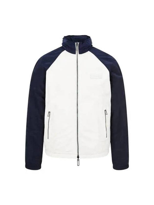 Men s Color Block Raglan Leather Jacket White 270103 - EMPORIO ARMANI - BALAAN 1