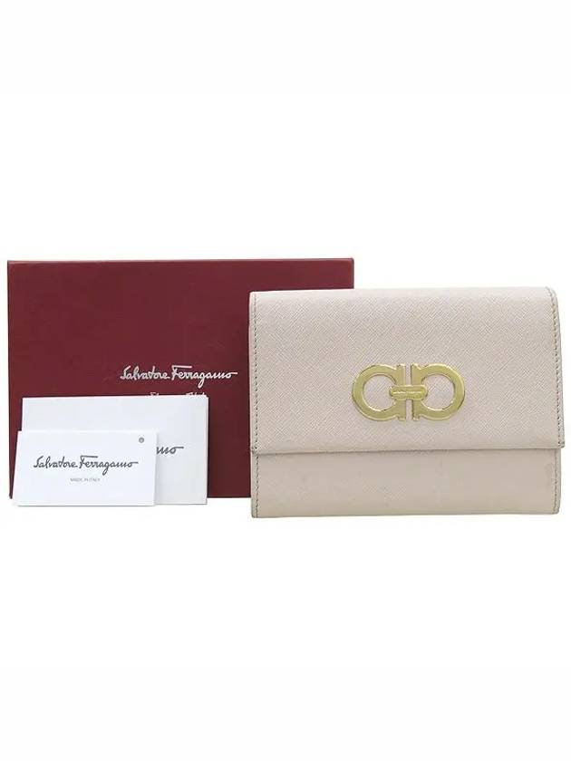 Ferragamo 22 B273 Pink Saffiano Leather Gold Plated Gancini Decorated Medium Wallet - SALVATORE FERRAGAMO - BALAAN 1