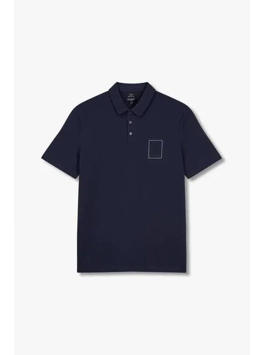 Men s Square Logo Cotton Polo Shirt Navy - ARMANI EXCHANGE - BALAAN 1