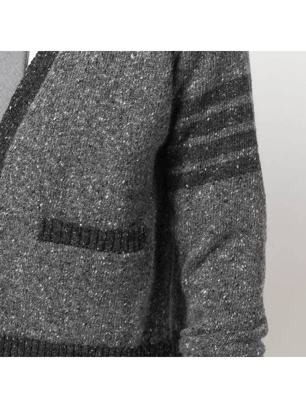 Men's Jersey Stitch Mohair Tweed 4 Lines V-Neck Cardigan Grey - THOM BROWNE - BALAAN 4