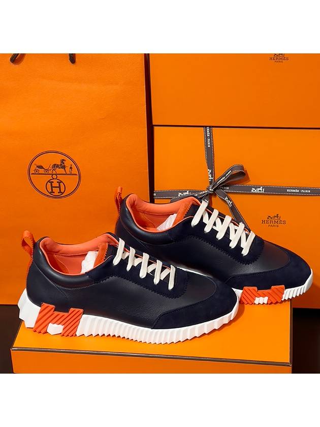 Men's Bouncing Sneakers Leather Marine Blue Orange Logo - HERMES - BALAAN 4