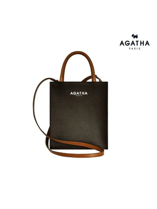 Leather Mini Book Tote Bag Dark Khaki - AGATHA APPAREL - BALAAN 2