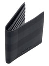 Check And Leather Half Wallet Charcoal - BURBERRY - BALAAN 3