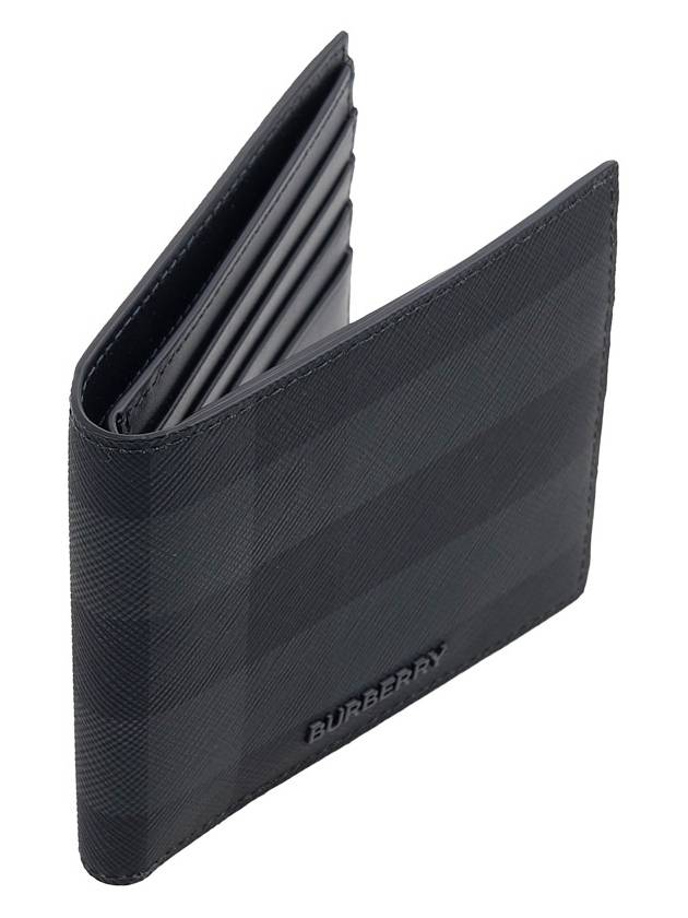 Check And Leather Half Wallet Charcoal - BURBERRY - BALAAN 3