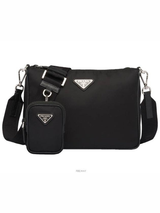 Triangle Logo Re-Nylon Saffiano Leather Shoulder Bag Black - PRADA - BALAAN 2