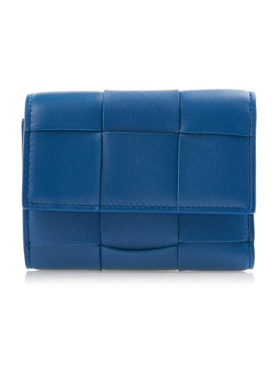 Cassette Tri-Fold Zipper Half Wallet Blue - BOTTEGA VENETA - BALAAN 2