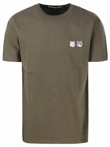 Double Monochrome Foxhead Patch Classic Short Sleeve T-Shirt Khaki Grey - MAISON KITSUNE - BALAAN 1