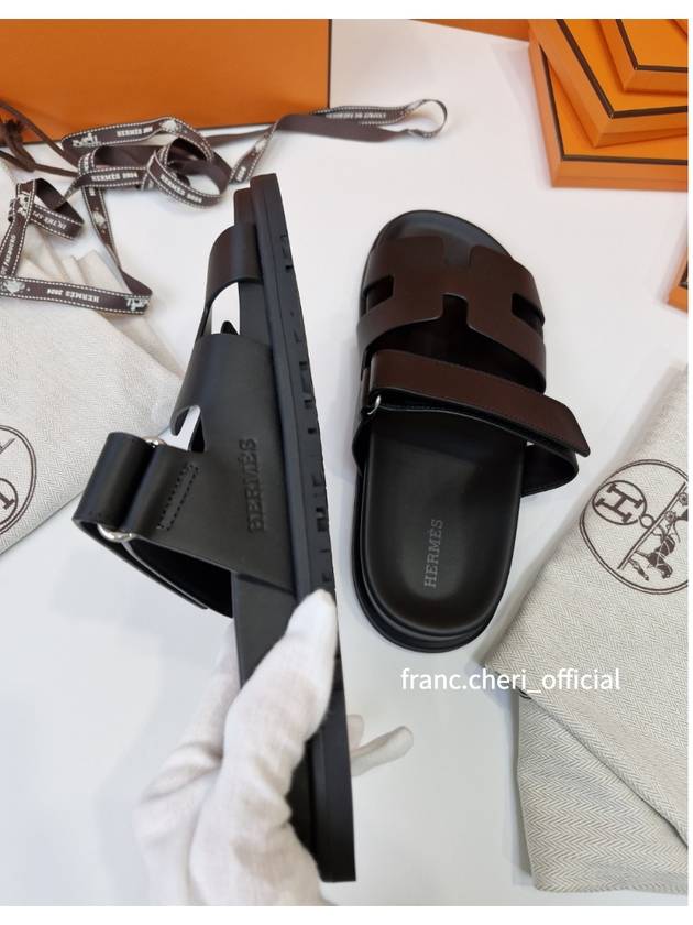 Chypre Leather Sandals Black - HERMES - BALAAN 5