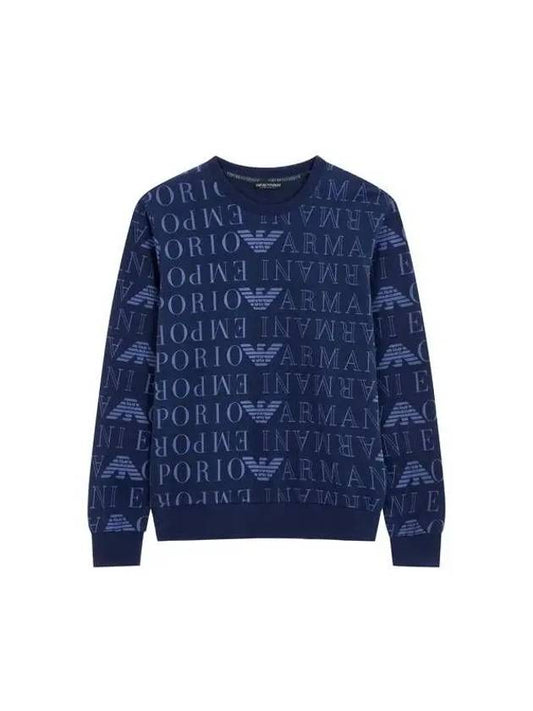 UNDERWEAR Men's Logo Pattern Crew Neck Lounge Sweatshirt Dark Blue 271726 - EMPORIO ARMANI - BALAAN 1
