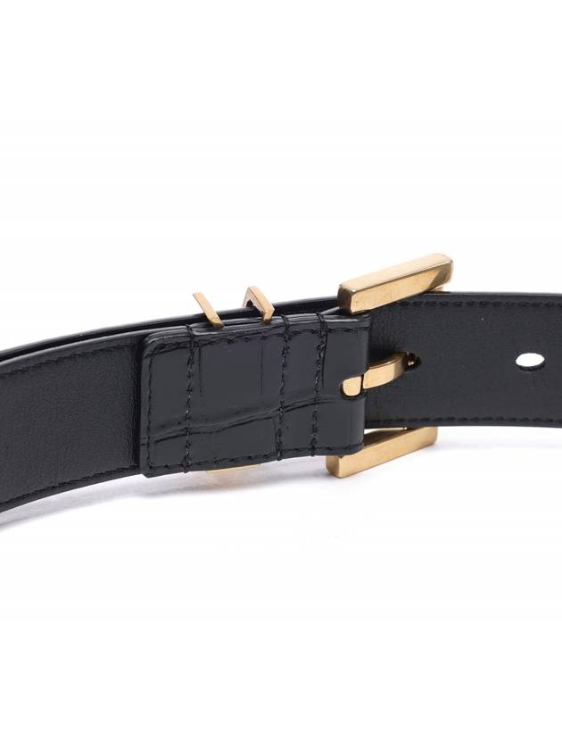 Cassandra Square Crocodile Leather Buckle Belt Black - SAINT LAURENT - BALAAN 7