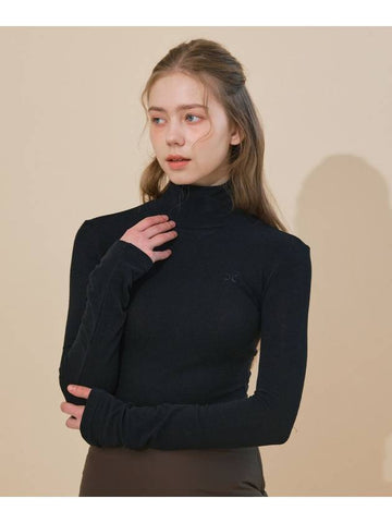 Wool High Neck Long Sleeve T-Shirt Black - ETRE AU SOMMET - BALAAN 1