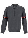 Striped Virgin Wool Long Sleeve Polo Shirt Grey - THOM BROWNE - BALAAN 2