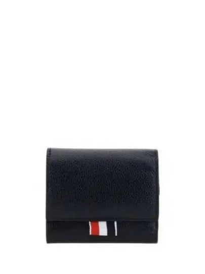 RWB Stripe Pebble Leather Tri-fold Half Wallet Black - THOM BROWNE - BALAAN 2