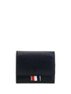 RWB Stripe Pebble Leather Tri-fold Half Wallet Black - THOM BROWNE - BALAAN 2