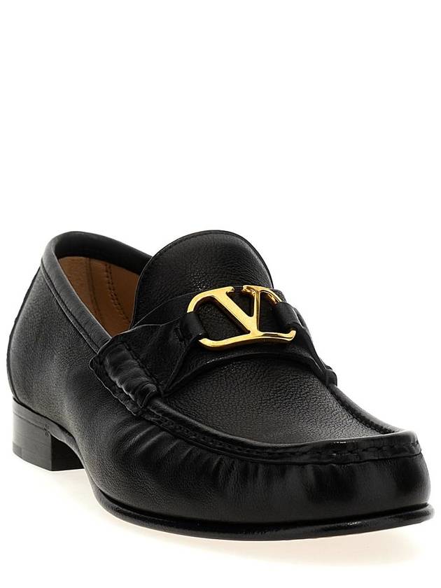 Garavani V logo signature leather loafers black - VALENTINO - BALAAN 3