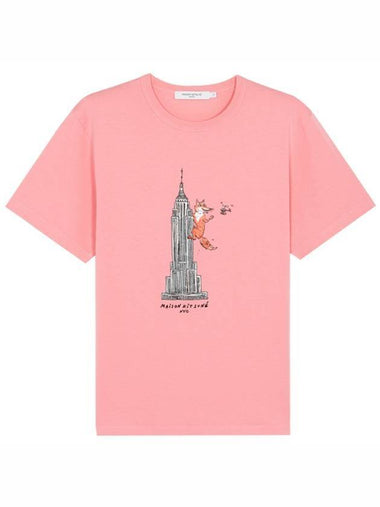 Oly Empire Fox Printing Round Cotton Short Sleeve T-Shirt Pink - MAISON KITSUNE - BALAAN 1