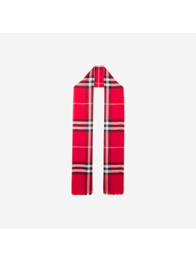 Check Lightweight Wool Silk Scarf Bright Red Black - BURBERRY - BALAAN.