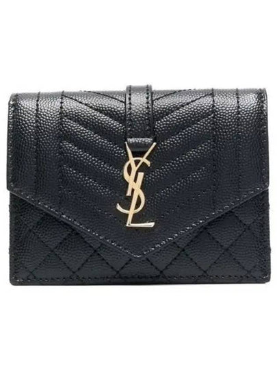 Monogram Quilting Leather Half Wallet Black - SAINT LAURENT - BALAAN 2