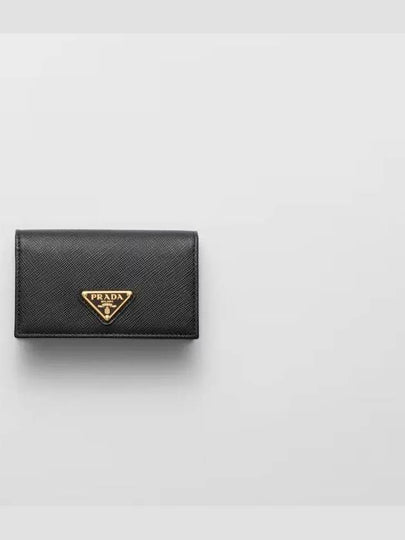 Saffiano Leather Triangle Logo Card Wallet Black - PRADA - BALAAN 2