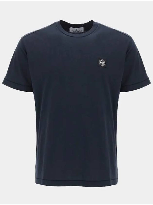 Logo Patch Short Sleeves T-Shirt Navy - STONE ISLAND - BALAAN 2