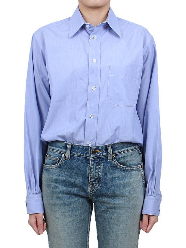 Stitched Cotton Long Sleeve Shirt Pale Blue - MAISON MARGIELA - BALAAN 4